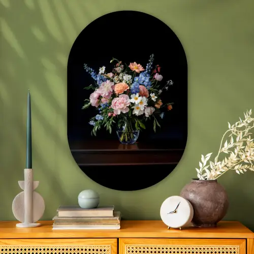 Pastel - Bloemen - Glazen - Vaas Wandcirkel Ovaal Glas middel -sfeer2