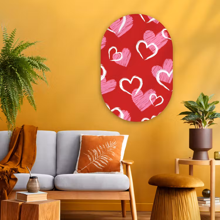 Patroon - Hartjes - Roze - Valentijn Wandcirkel Ovaal Glas middel -sfeer4