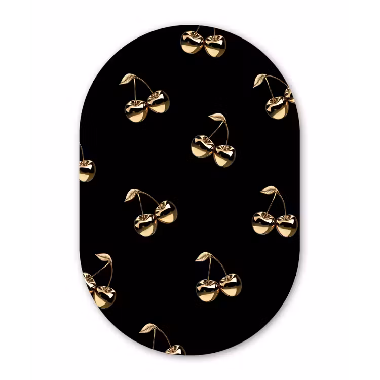 Patroon - Kersen - Goud - Chrome Wandcirkel Ovaal Glas middel -3d
