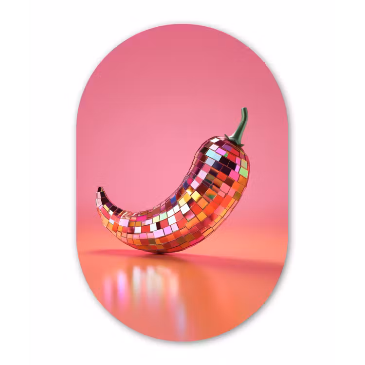 Peper - Disco - Rood - Glitter Wandcirkel Ovaal Glas middel -3d