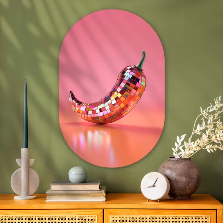 Peper - Disco - Rood - Glitter Wandcirkel Ovaal Glas middel -sfeer2