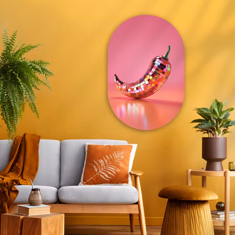 Peper - Disco - Rood - Glitter Wandcirkel Ovaal Glas middel -sfeer4