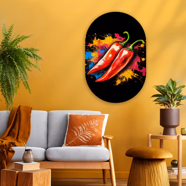 Peper - Graffiti - Verf - Abstract - Modern - Kleurrijk Wandcirkel Ovaal Glas middel -sfeer4