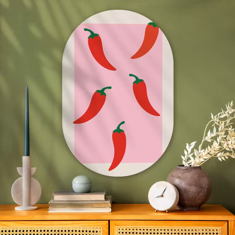 Pepers - Rood - Illustratie Wandcirkel Ovaal Glas middel -sfeer2