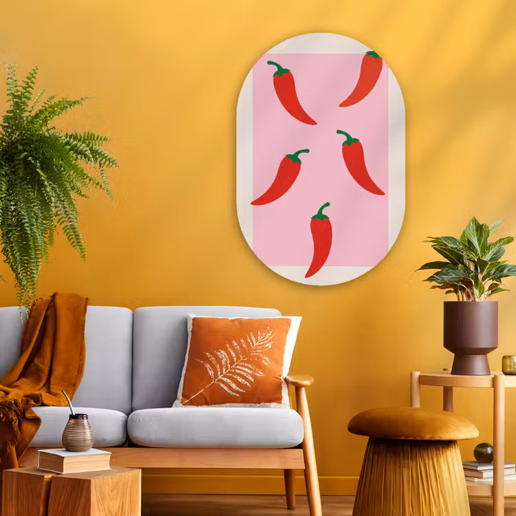 Pepers - Rood - Illustratie Wandcirkel Ovaal Glas middel -sfeer4