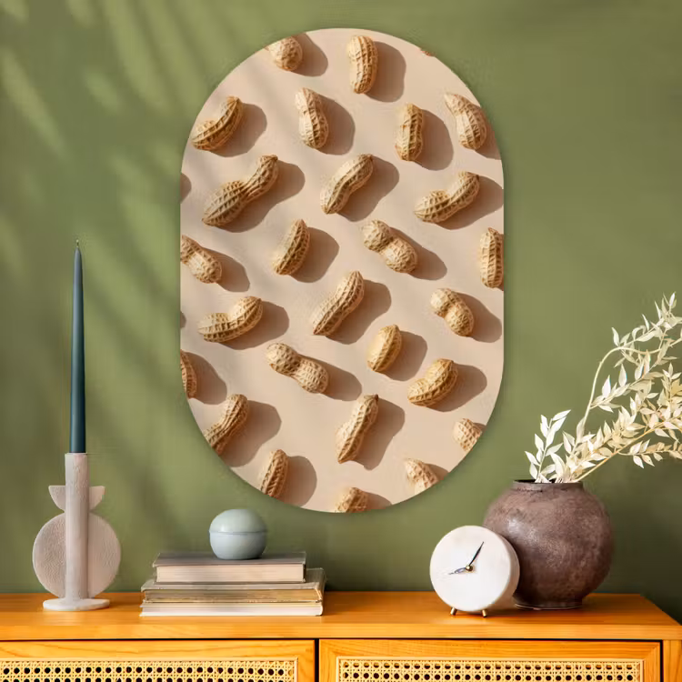 Pinda's - Patroon - Beige Wandcirkel Ovaal Glas middel -sfeer2