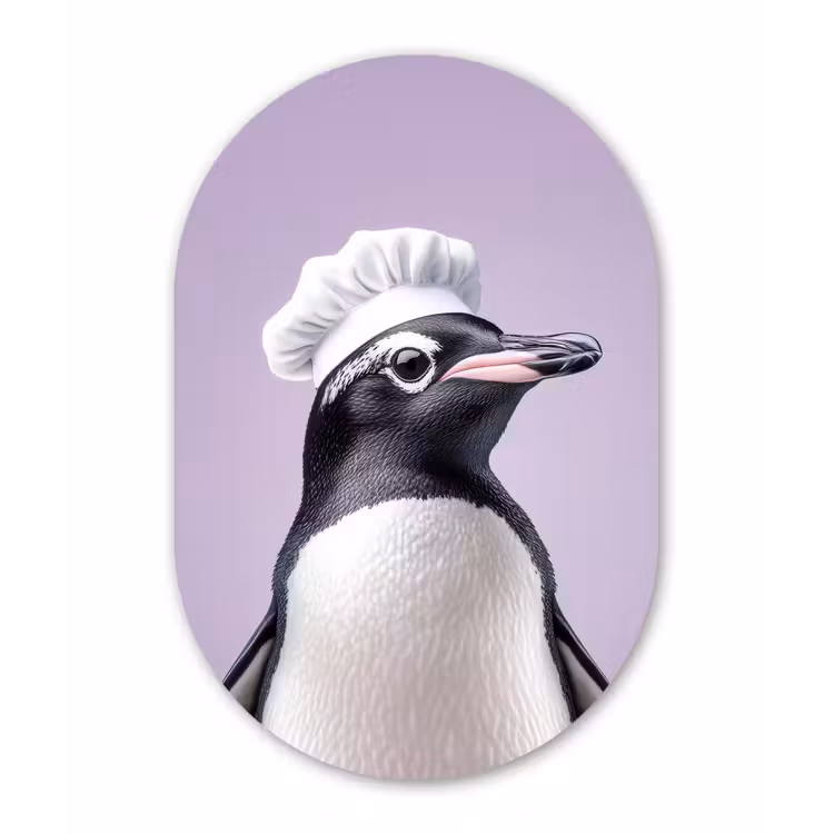 Pinguïn - Koksmuts - Lief - Paars Wandcirkel Ovaal Glas middel -3d