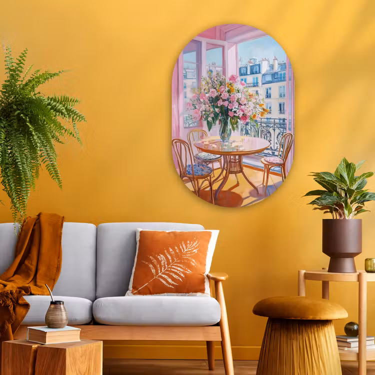 Pink - City - Bloemen Wandcirkel Ovaal Glas middel -sfeer4