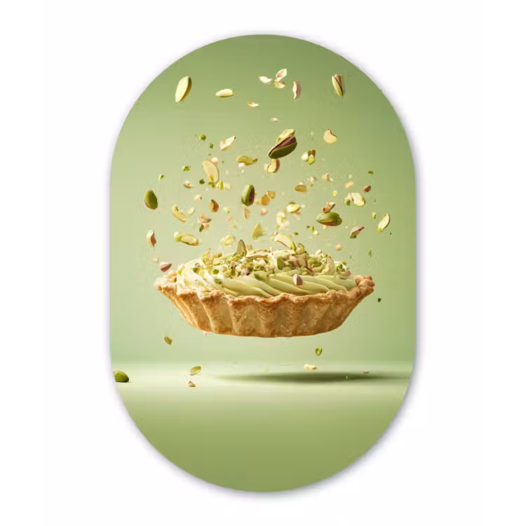 Pistache - Taart - Noten - Eten Wandcirkel Ovaal Glas middel -3d