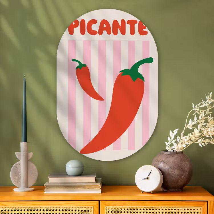 Pittig - Pepers - Rood Wandcirkel Ovaal Glas middel -sfeer2