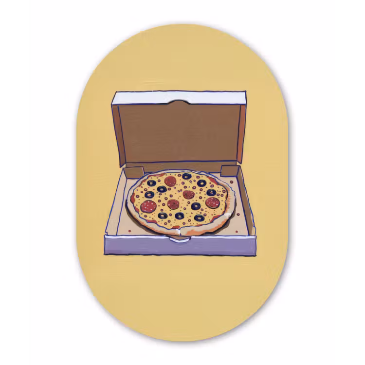 Pizza - Doos - Salami - Illustratie Wandcirkel Ovaal Glas middel -3d
