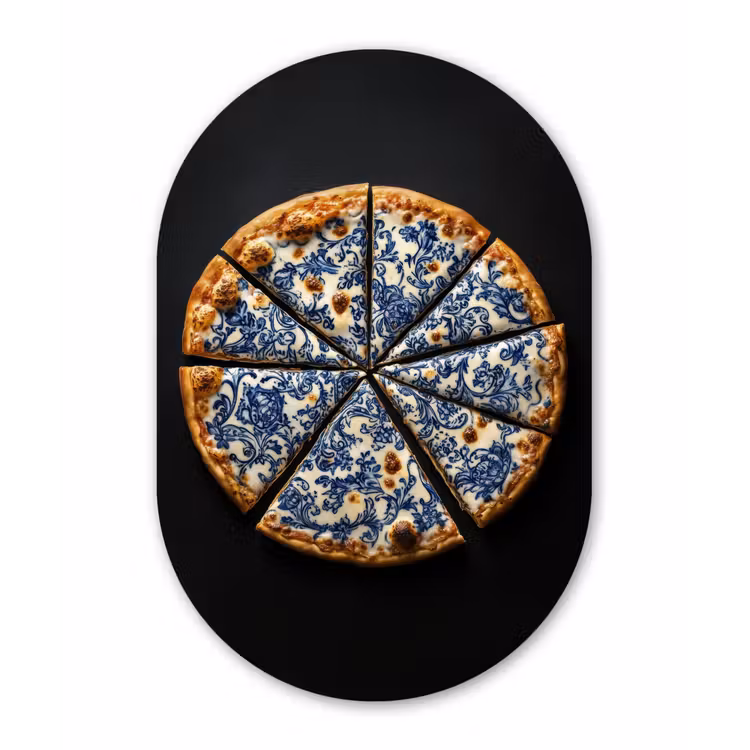 Pizza - Eten - Delftsblauw Wandcirkel Ovaal Glas middel -3d