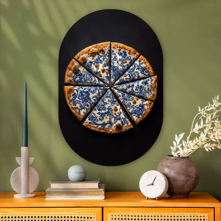 Pizza - Eten - Delftsblauw Wandcirkel Ovaal Glas middel -sfeer2