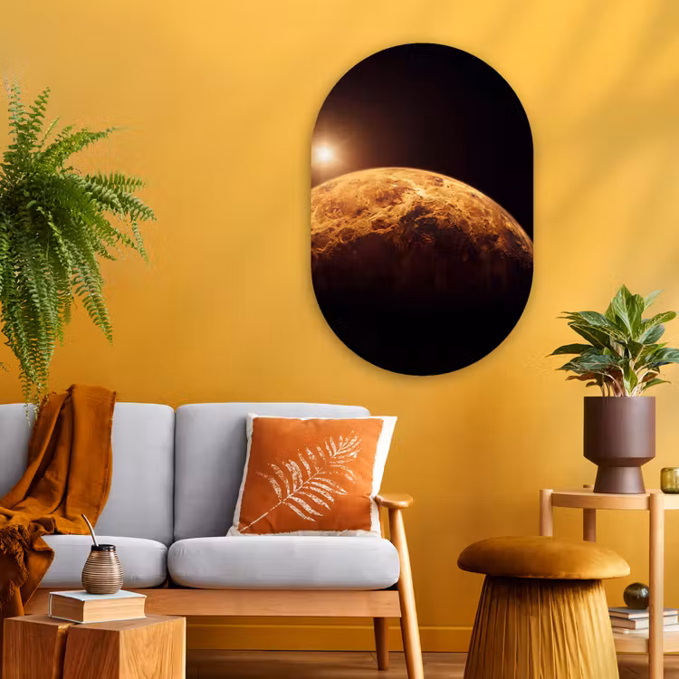 Muurovaal glas - Planeet - Ruimte - Oranje - Planeet - Ruimte - Oranje Wandcirkel Ovaal Glas middel