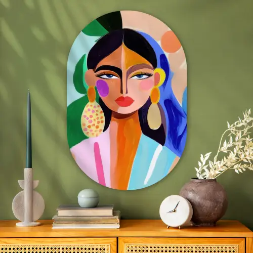 Portret - Vrouw - Modern Wandcirkel Ovaal Glas middel -sfeer2