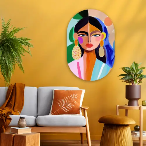 Portret - Vrouw - Modern Wandcirkel Ovaal Glas middel -sfeer4