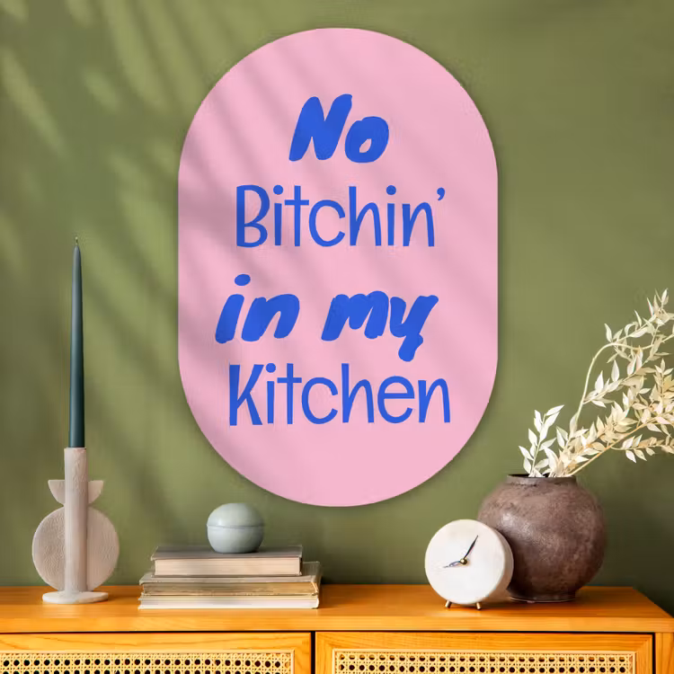Quote - Blauw - Lettertype - Keuken Wandcirkel Ovaal Glas middel -sfeer2