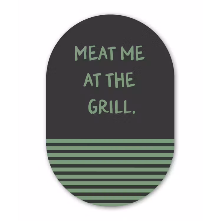 Quote - Groen - Grill - Zomer Wandcirkel Ovaal Glas middel -3d