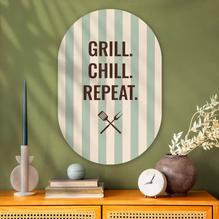 Quote - Strepen - Grill Wandcirkel Ovaal Glas middel -sfeer2