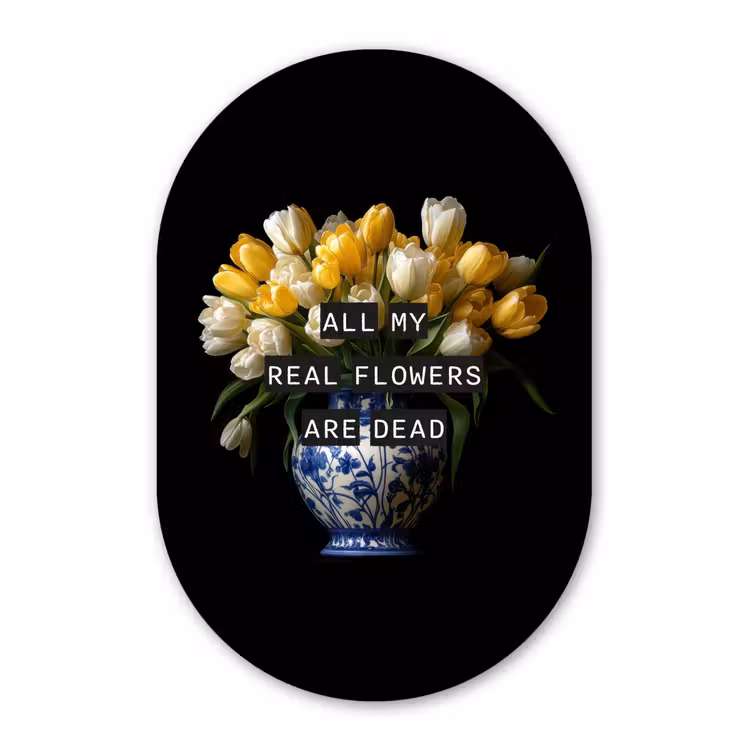 Quotes - Bloem - Tulp - Geel Wandcirkel Ovaal Glas middel -3d