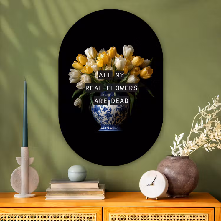 Quotes - Bloem - Tulp - Geel Wandcirkel Ovaal Glas middel -sfeer2