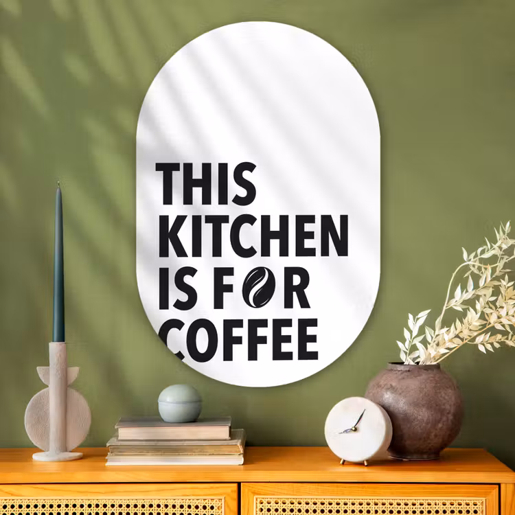 Quotes - Koffie - Bonen - Modern Wandcirkel Ovaal Glas middel -sfeer2