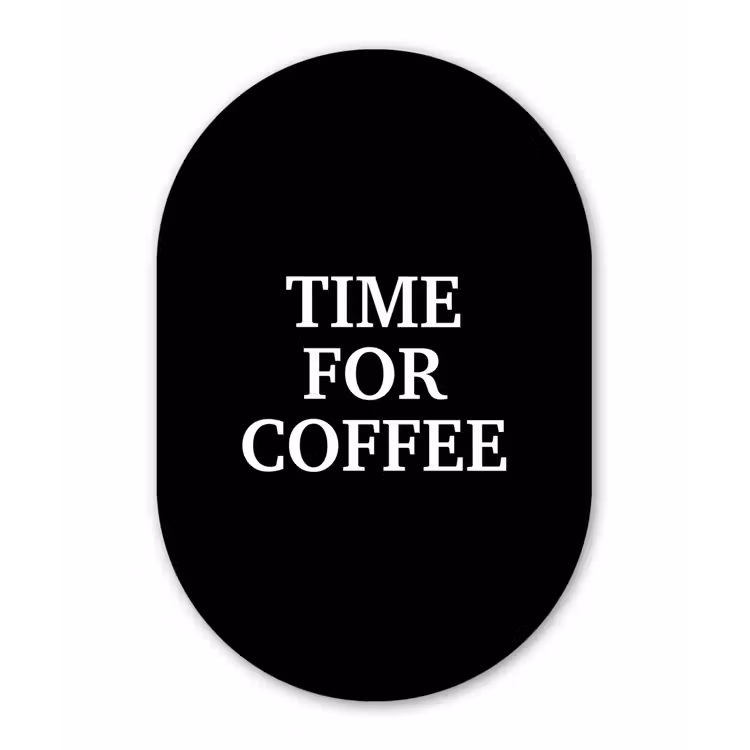 Quotes - Letters - Koffie - Zwart Wandcirkel Ovaal Glas middel -3d