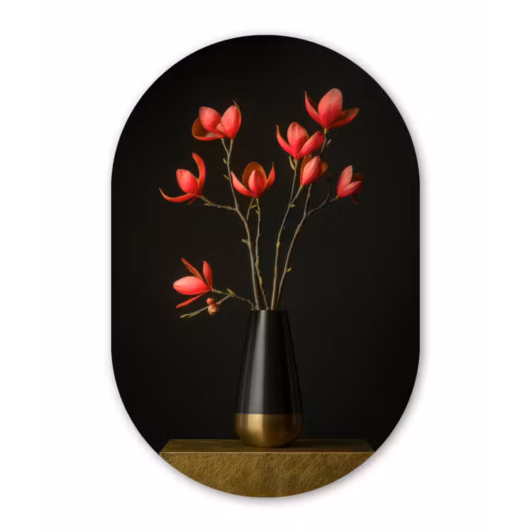 Rode - Bloemen - Vaas Wandcirkel Ovaal Glas middel -3d