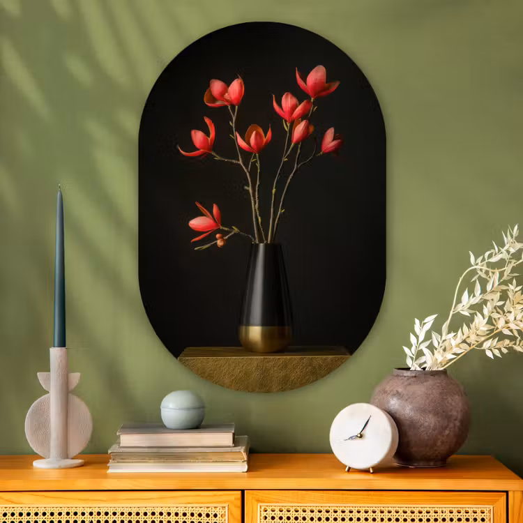 Rode - Bloemen - Vaas Wandcirkel Ovaal Glas middel -sfeer2