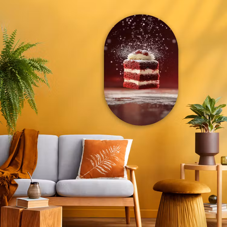 Rode - Velvet - Taart - Eten Wandcirkel Ovaal Glas middel -sfeer4