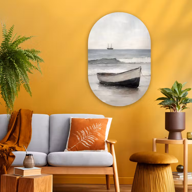 Roeiboot - Zee - Horizon Wandcirkel Ovaal Glas middel -sfeer4