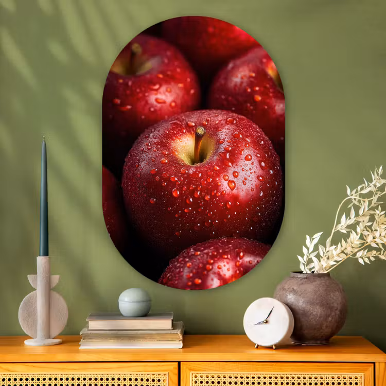 Rood - Appels - Fruit Wandcirkel Ovaal Glas middel -sfeer2