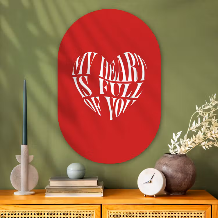 Rood - Hart- Tekst - Valentijn Wandcirkel Ovaal Glas middel -sfeer2