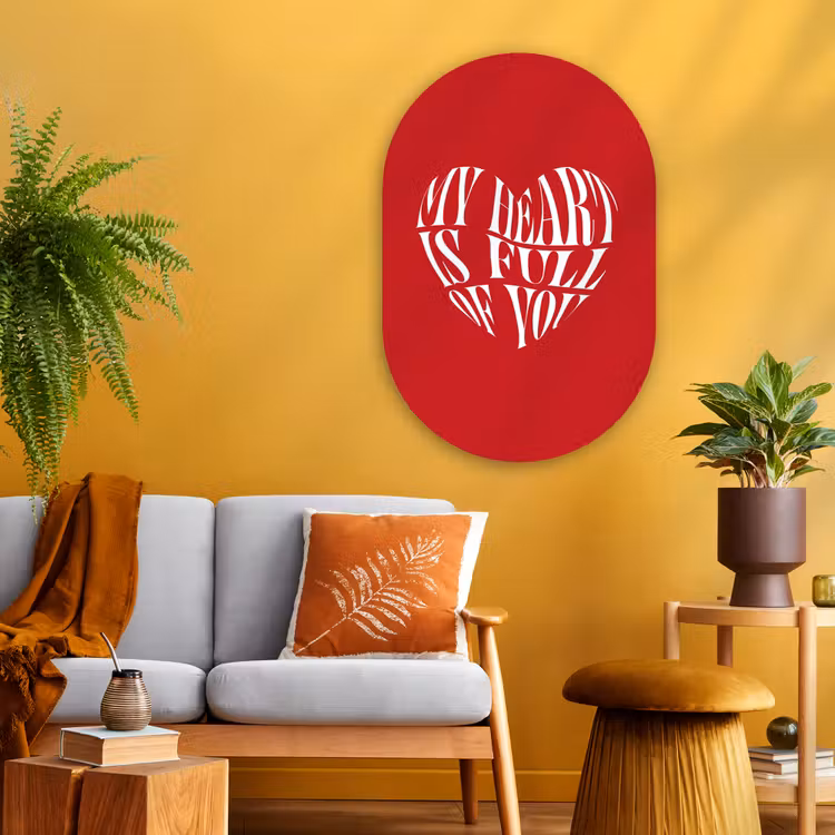 Rood - Hart- Tekst - Valentijn Wandcirkel Ovaal Glas middel -sfeer4