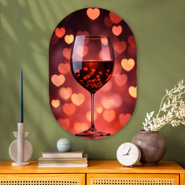 Rood - Wijn - Hartjes Wandcirkel Ovaal Glas middel -sfeer2