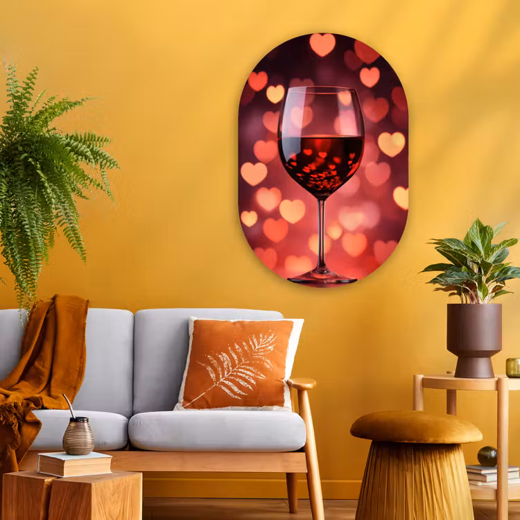 Rood - Wijn - Hartjes Wandcirkel Ovaal Glas middel -sfeer4
