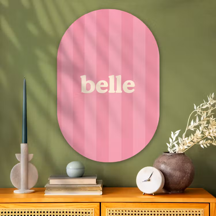 Roze - Gestreept - Belle Wandcirkel Ovaal Glas middel -sfeer2