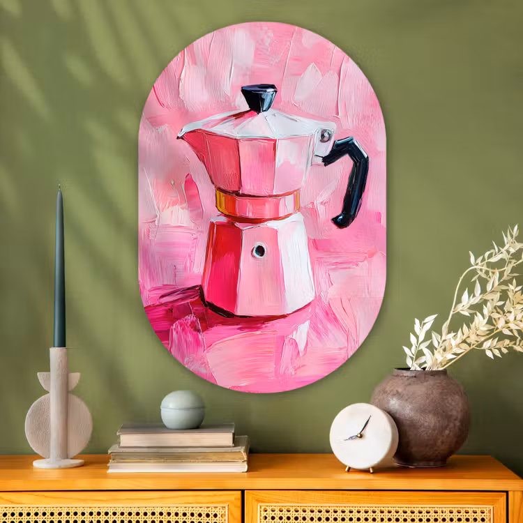 Roze - Verf - Coffee Wandcirkel Ovaal Glas middel -sfeer2