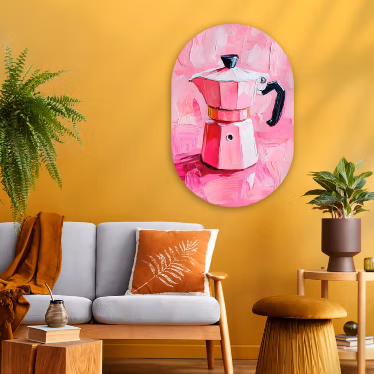 Roze - Verf - Coffee Wandcirkel Ovaal Glas middel -sfeer4