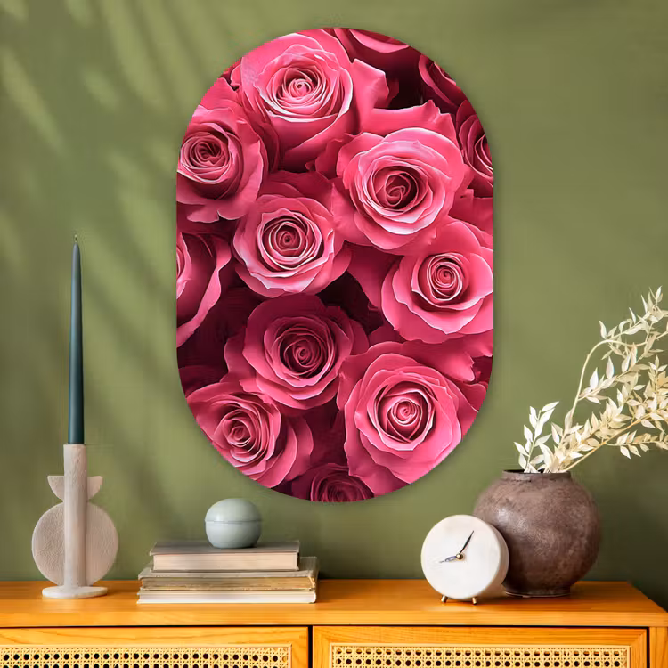 Rozen - Pink - Bloem Wandcirkel Ovaal Glas middel -sfeer2