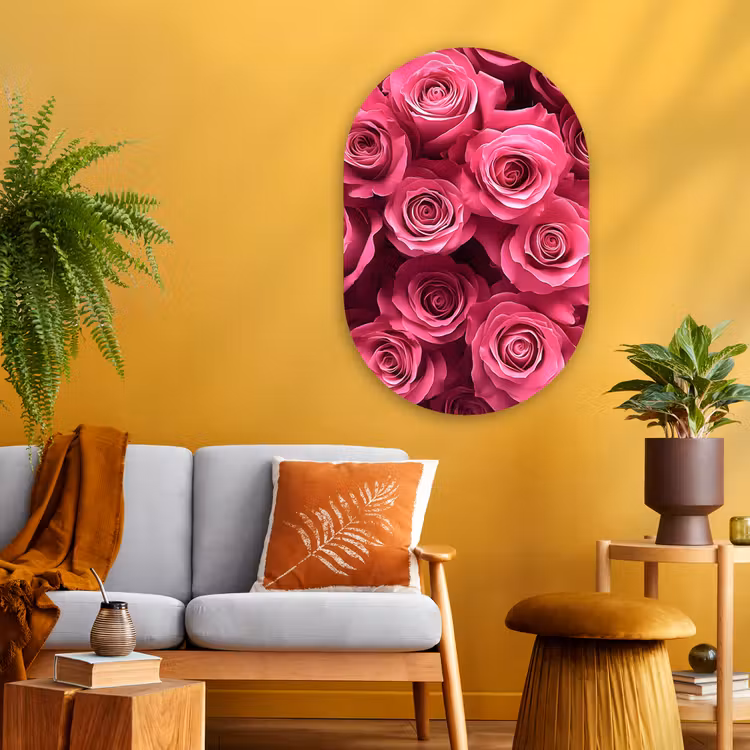 Rozen - Pink - Bloem Wandcirkel Ovaal Glas middel -sfeer4