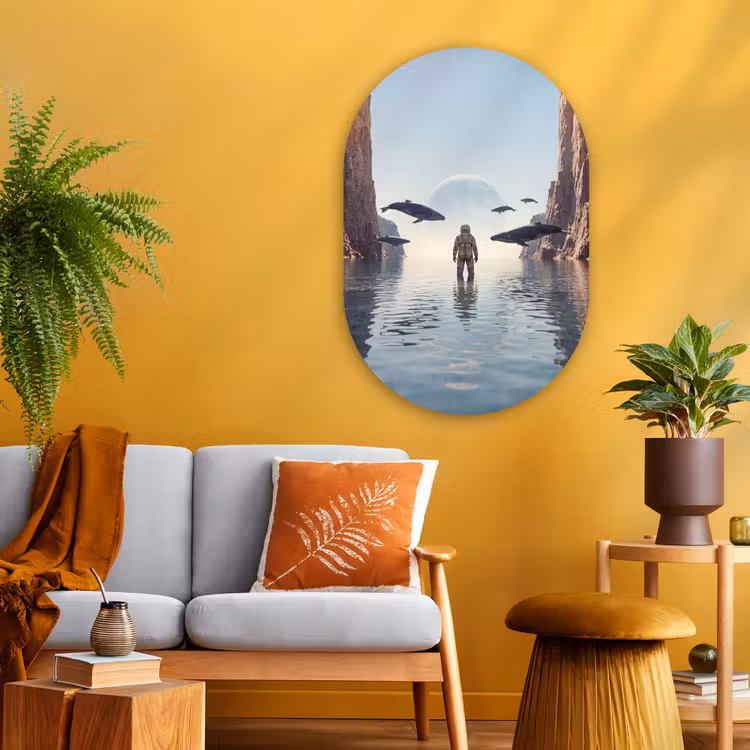 Muurovaal glas - Ruimtevaarder - Walvis - Fantasie - Ruimtevaarder - Walvis - Fantasie Wandcirkel Ovaal Glas middel