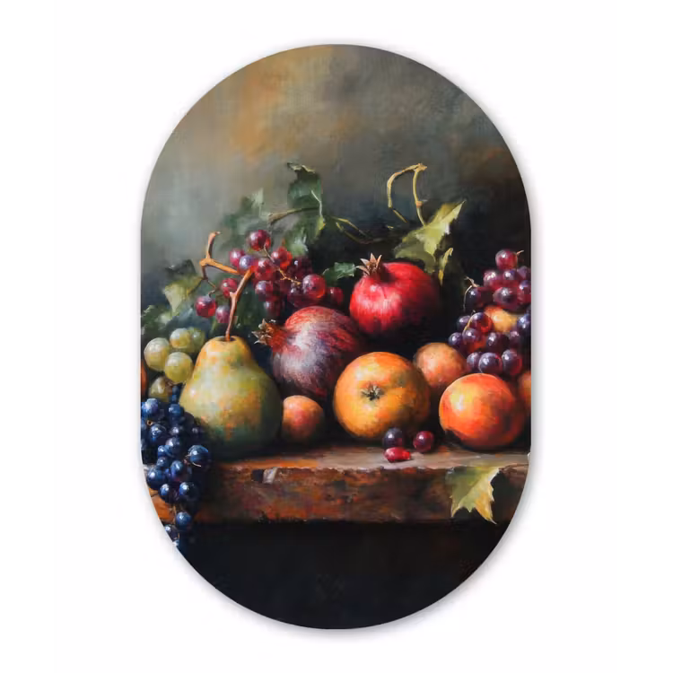 Rustiek - Stilleven - Fruit Wandcirkel Ovaal Glas middel -3d