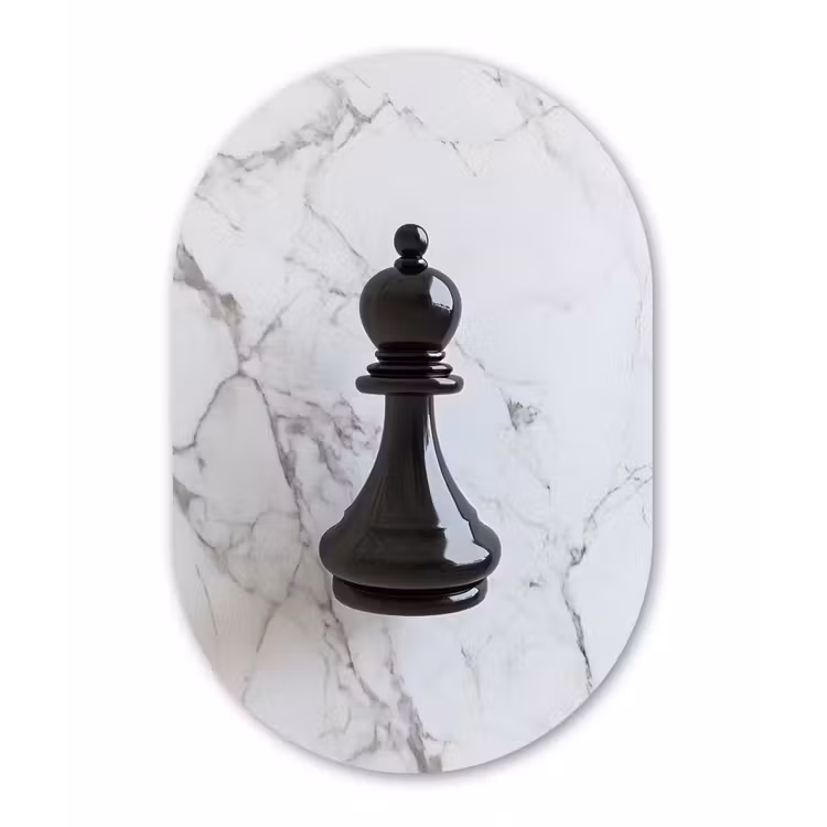Schaakstuk - Loper - Zwart - Marmer Wandcirkel Ovaal Glas middel -3d