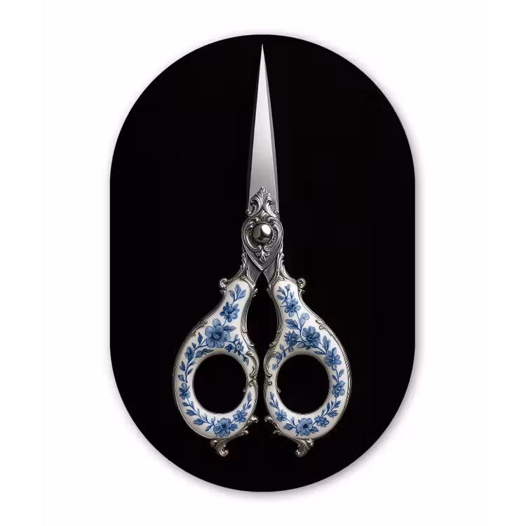 Schaar - Delfts blauw - Zwart Wandcirkel Ovaal Glas middel -3d