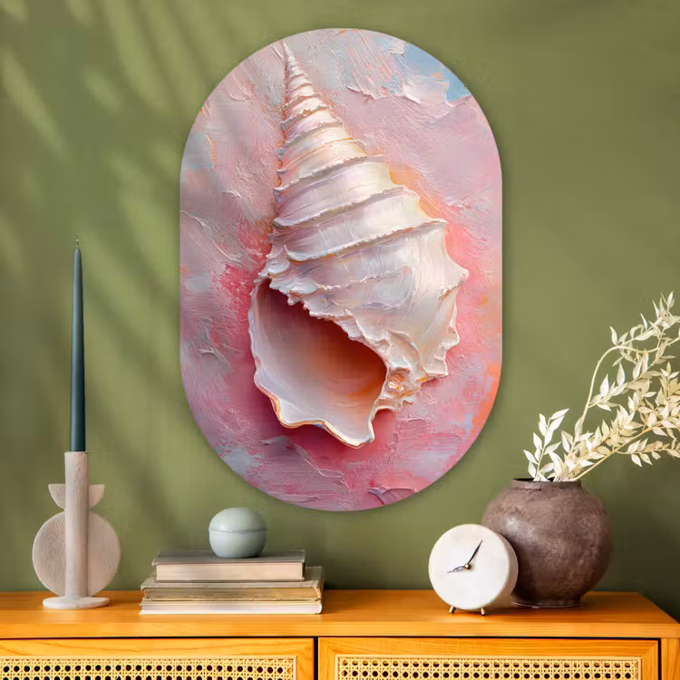Schelp - Pastel - Pink Wandcirkel Ovaal Glas middel -sfeer2