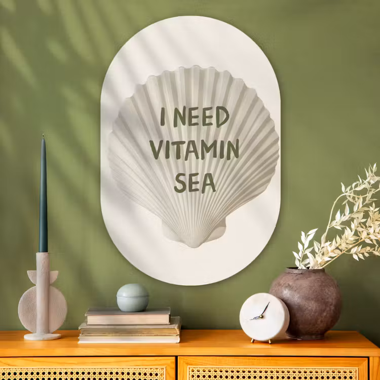 Schelp - Quote - Groen Wandcirkel Ovaal Glas middel -sfeer2