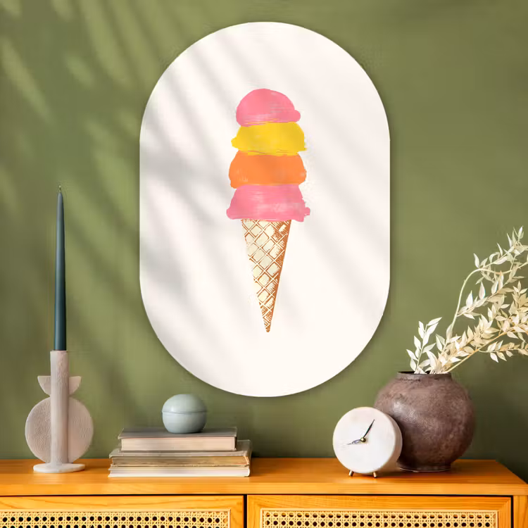 Schepijs - Hoorntje - Illustratie - Minimalistisch Wandcirkel Ovaal Glas middel -sfeer2
