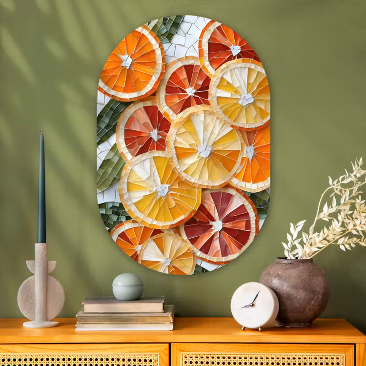 Schijfjes - Fruit - Oranje - Mozaïek Wandcirkel Ovaal Glas middel -sfeer2