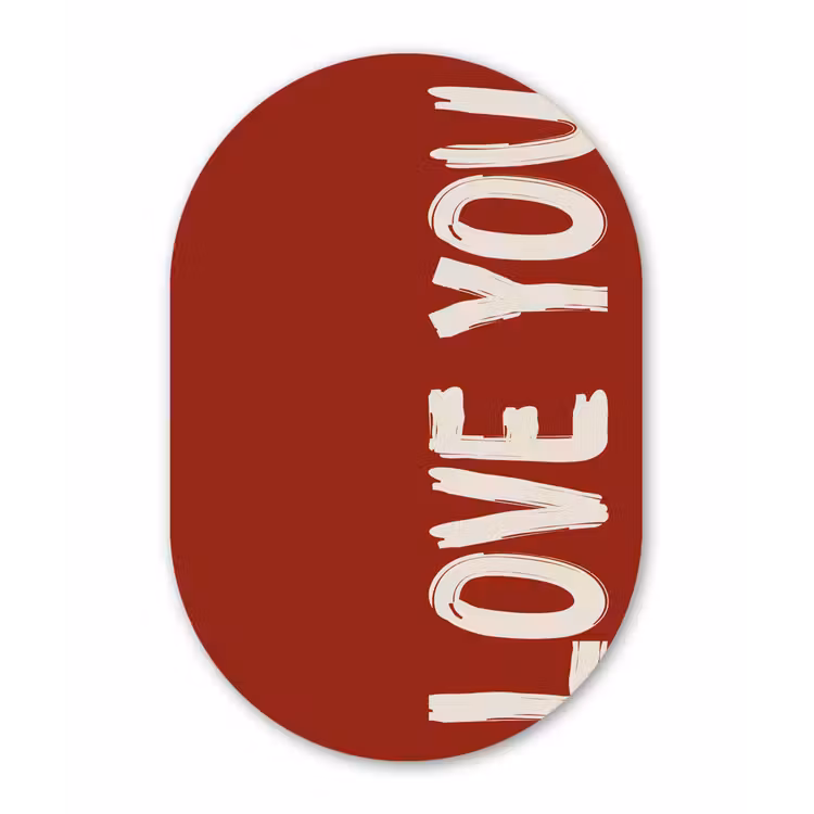 Schuin - Loveyou - Rood Wandcirkel Ovaal Glas middel -3d